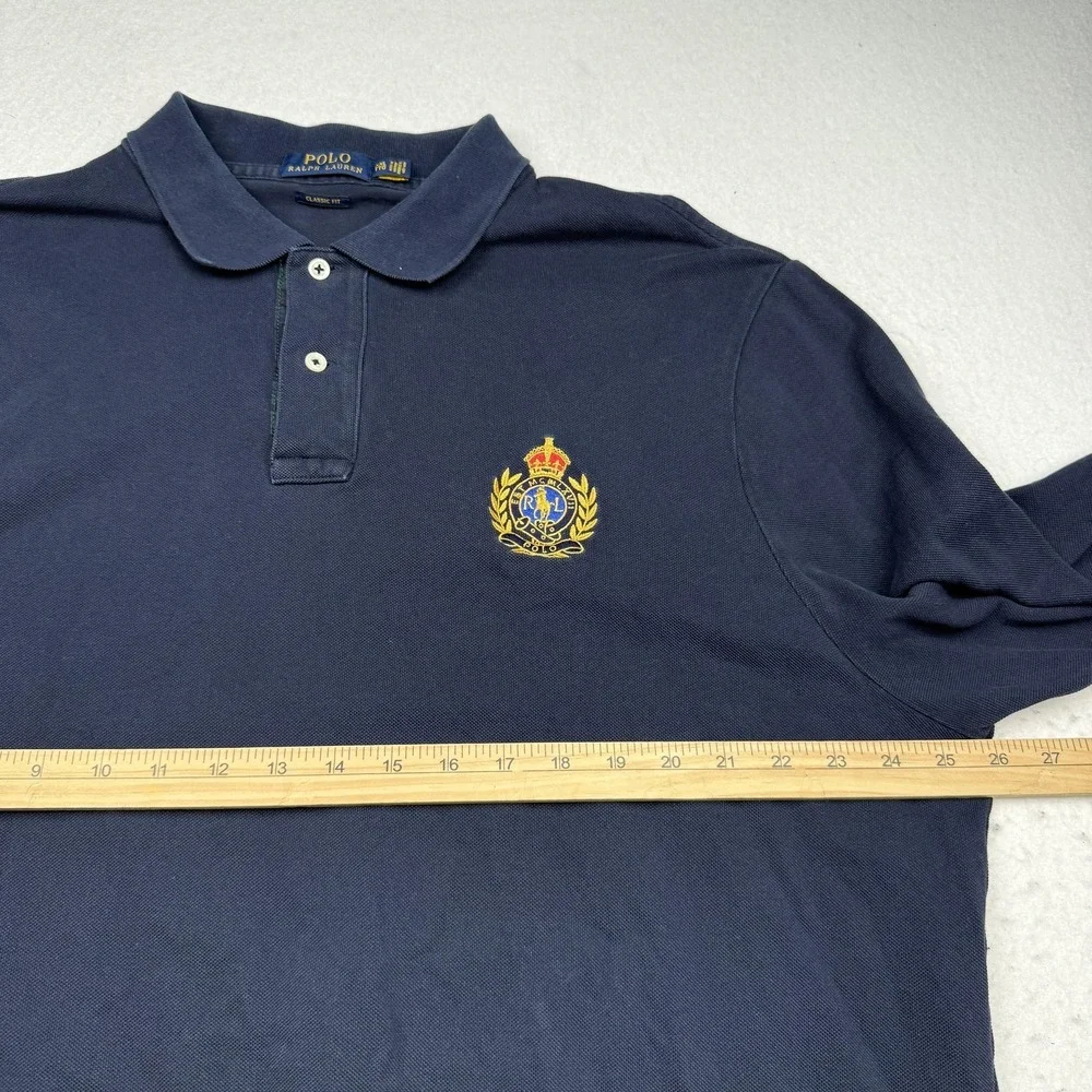 Polo Ralph Lauren Polo Shirt Mens 2XL Blue Crest Logo Long Sleeve Made In USA
